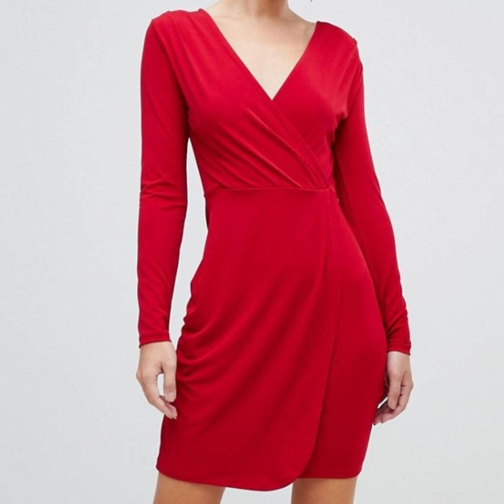 French Connection Cranberry Slinky Red Wrap Dress